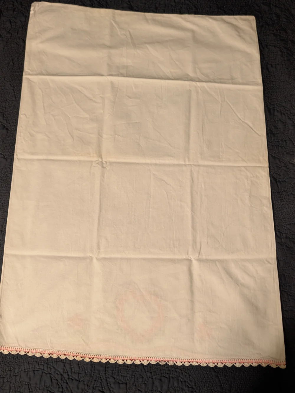 Embroidered Heart Floral Pillowcases - Cream with Pink & Green
